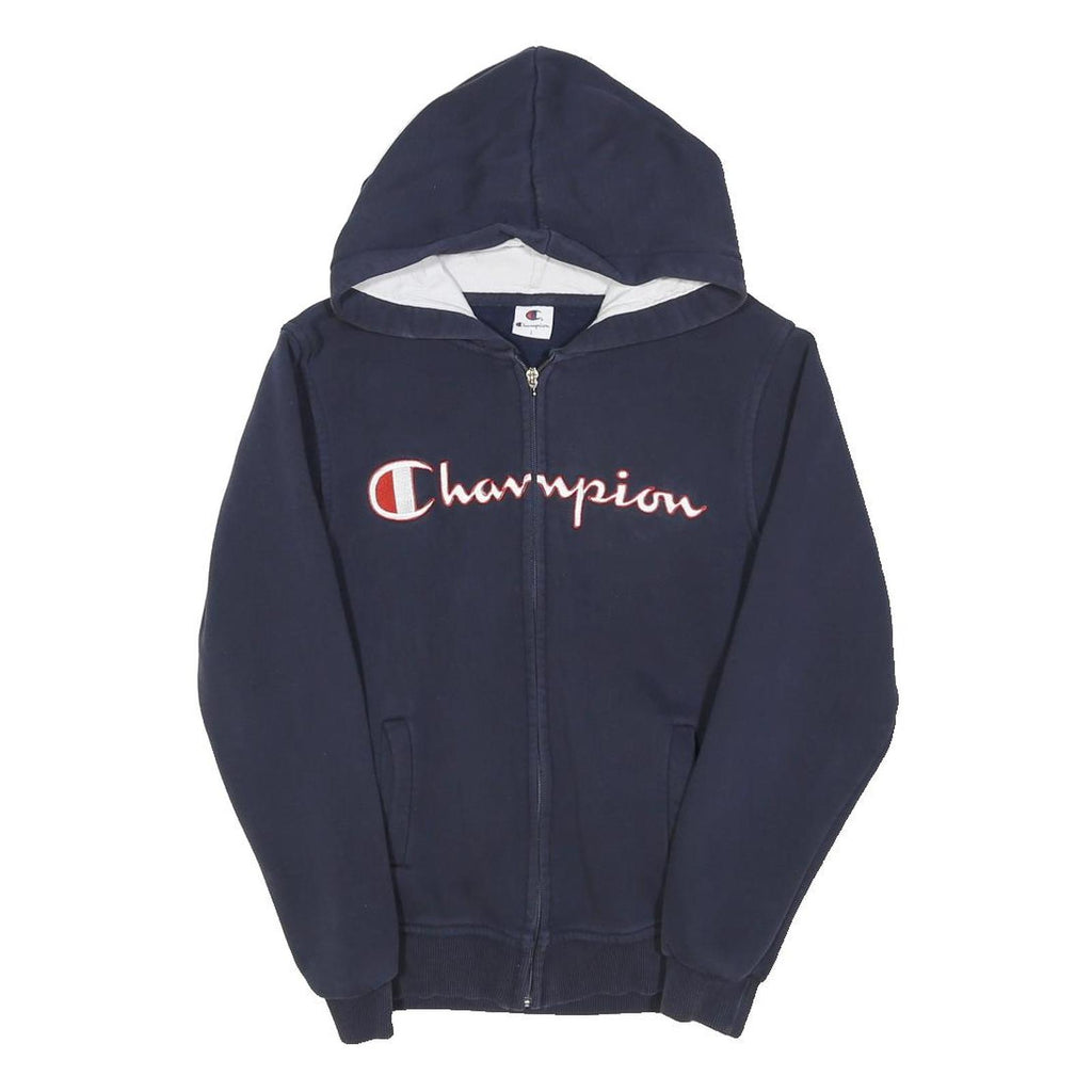 CHAMPION Boys Navy Blue Zip Hoodie L Cotton Blend Casual Sweatshirt