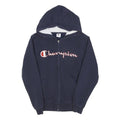 CHAMPION Boys Navy Blue Zip Hoodie L Cotton Blend Casual Sweatshirt