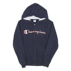 CHAMPION Boys Navy Blue Zip Hoodie L Cotton Blend Casual Sweatshirt