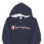 CHAMPION Boys Navy Blue Zip Hoodie L Cotton Blend Casual Sweatshirt