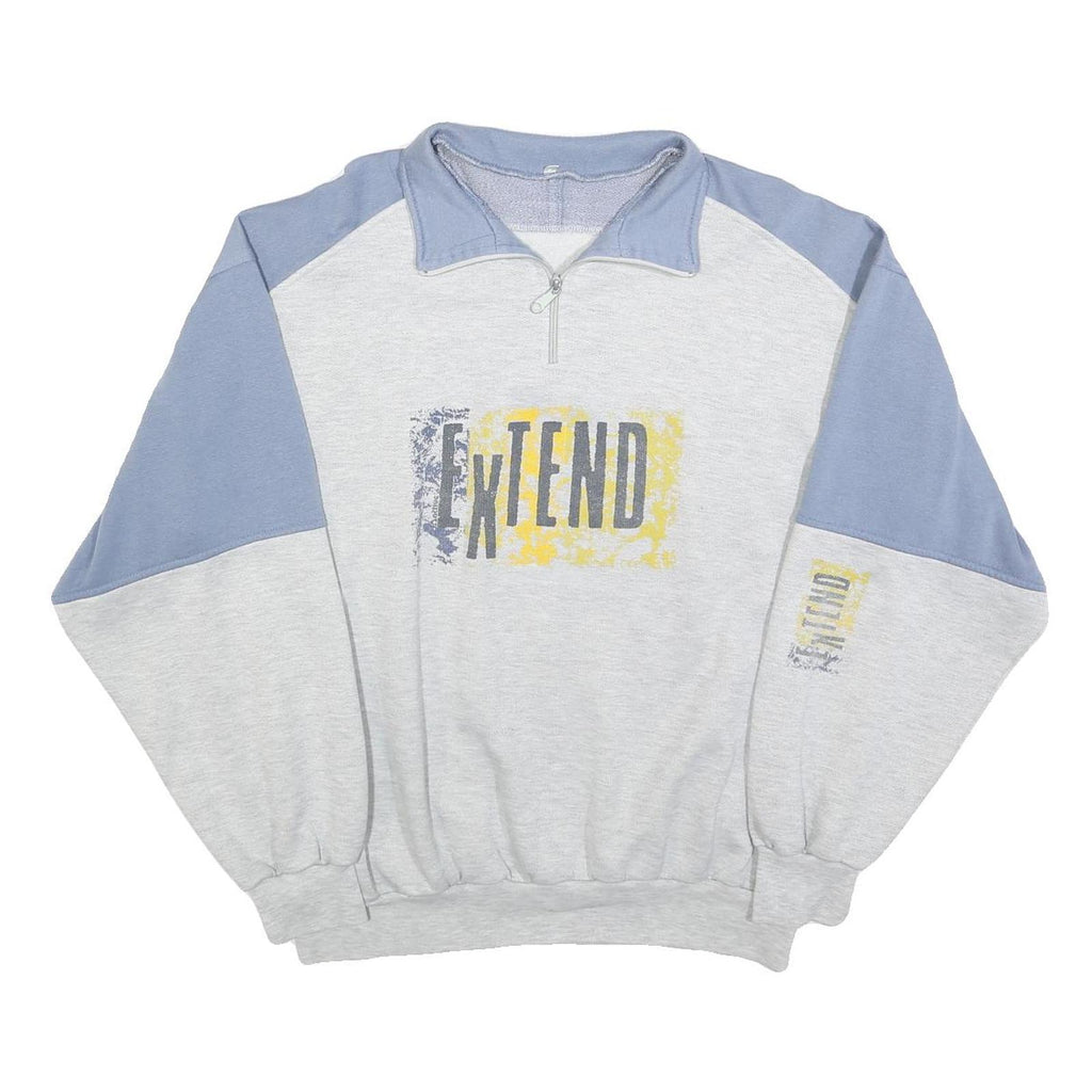 Womens Grey & Blue Sweatshirt Cotton Blend L Quarter Zip Extend Print Casual