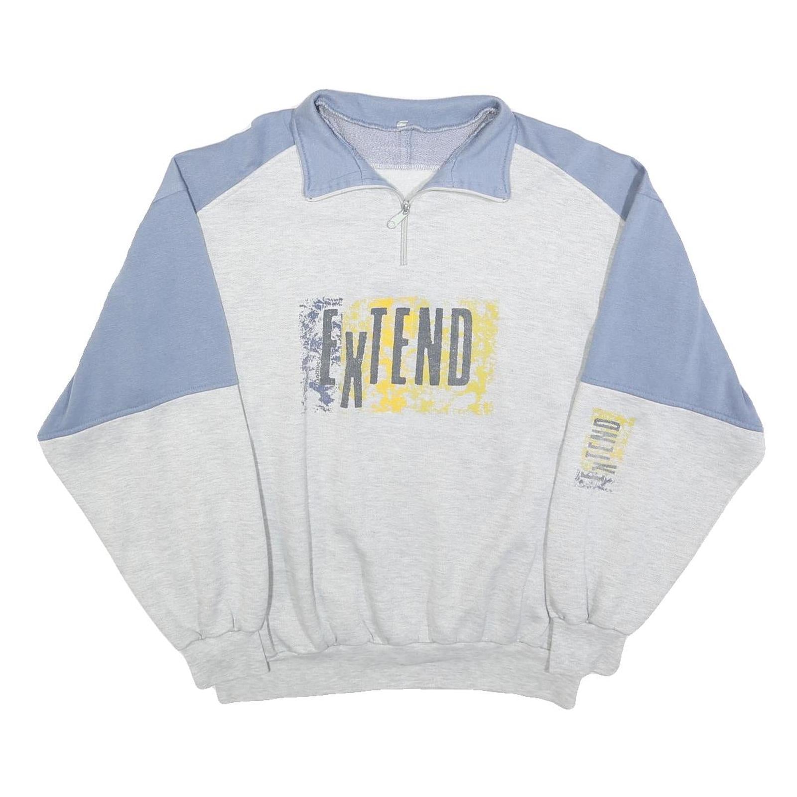 Womens Grey & Blue Sweatshirt Cotton Blend L Quarter Zip Extend Print Casual