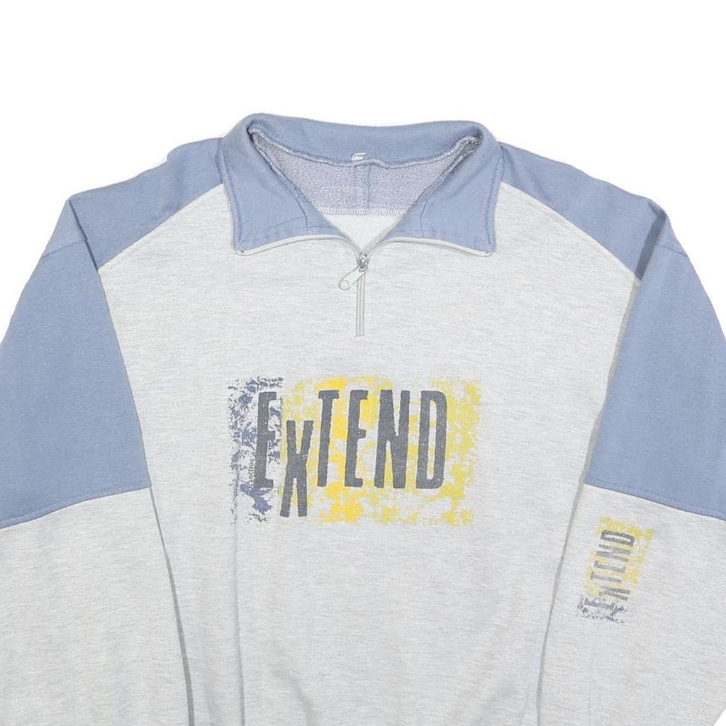 Womens Grey & Blue Sweatshirt Cotton Blend L Quarter Zip Extend Print Casual