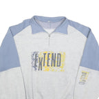 Womens Grey & Blue Sweatshirt Cotton Blend L Quarter Zip Extend Print Casual