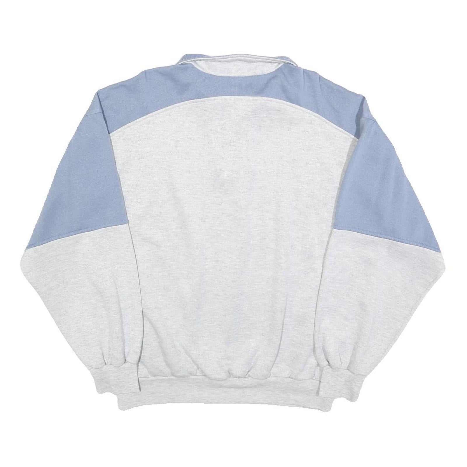 Womens Grey & Blue Sweatshirt Cotton Blend L Quarter Zip Extend Print Casual