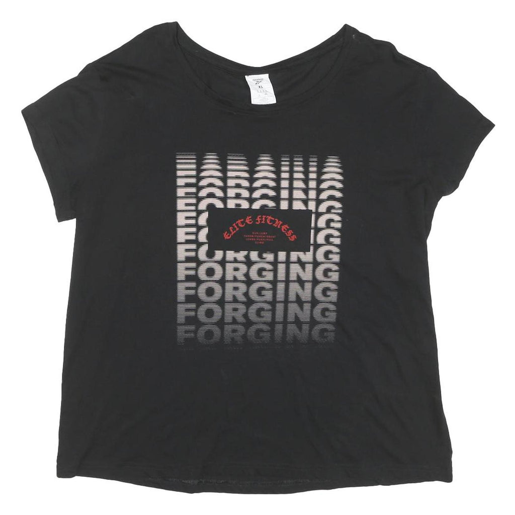 REEBOK Womens Black XL Graphic T-Shirt Short Sleeve Crew Neck Fitness
