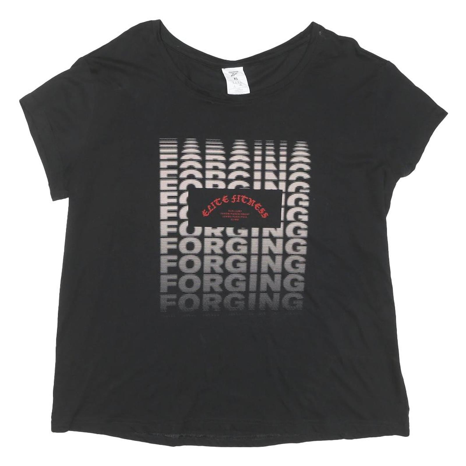 REEBOK Womens Black XL Graphic T-Shirt Short Sleeve Crew Neck Fitness