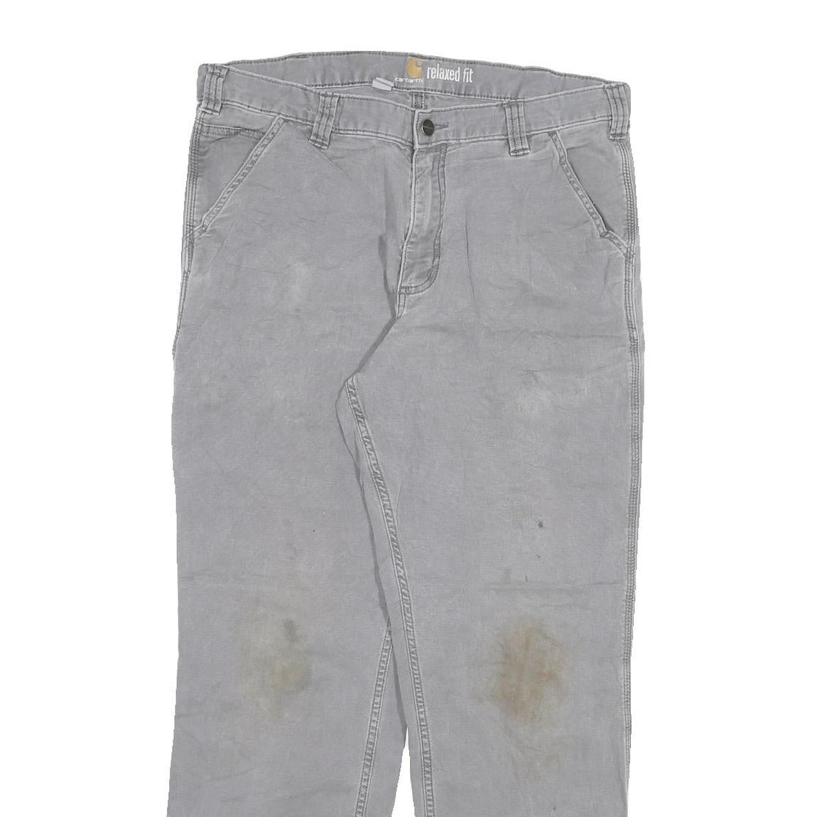 CARHARTT Mens Cotton Blend Grey Relaxed Fit Straight Trousers W34 L29 Workwear