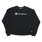 CHAMPION Mens Black Cotton Blend Crew Neck S Sweatshirt Classic Logo Pullover