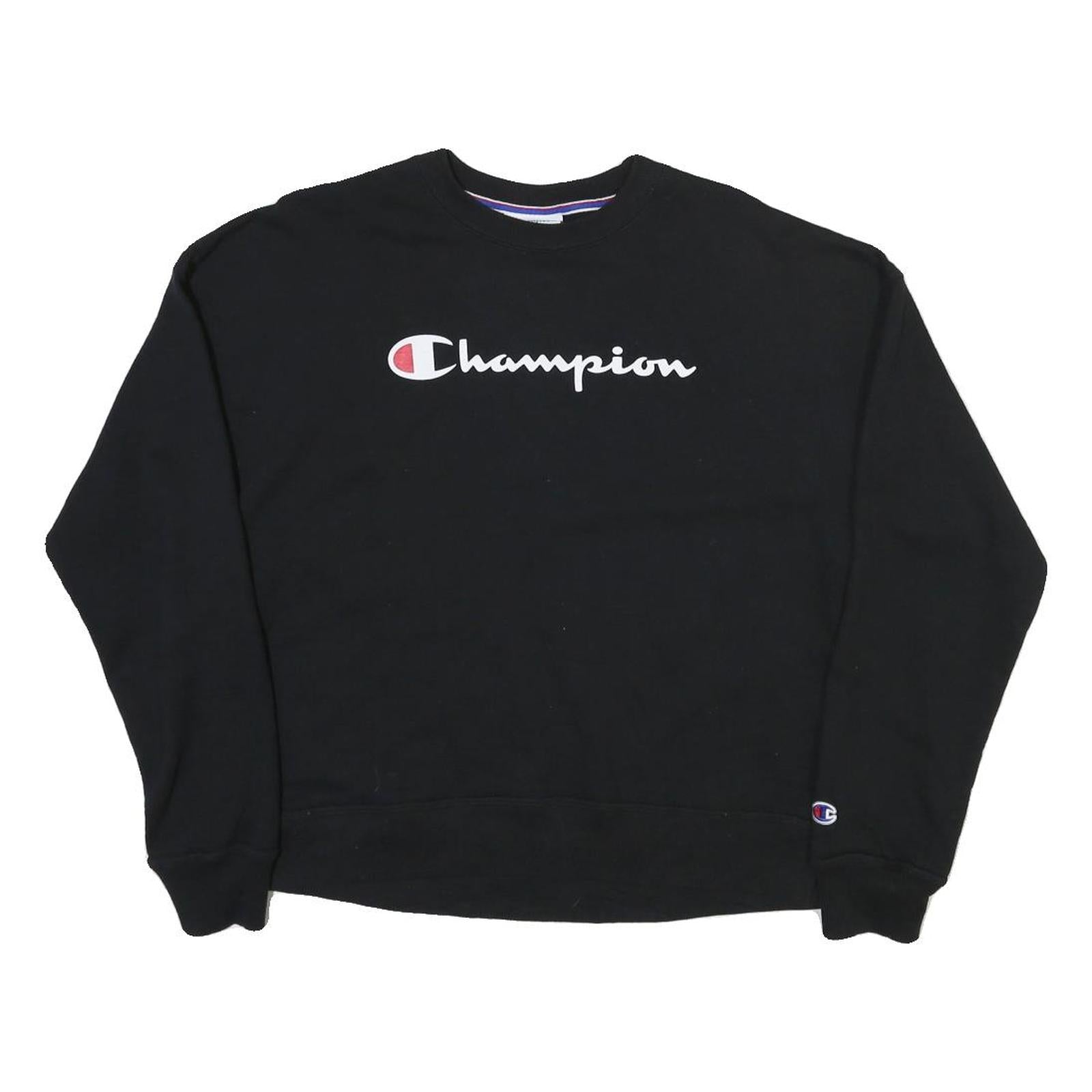 CHAMPION Mens Black Cotton Blend Crew Neck S Sweatshirt Classic Logo Pullover