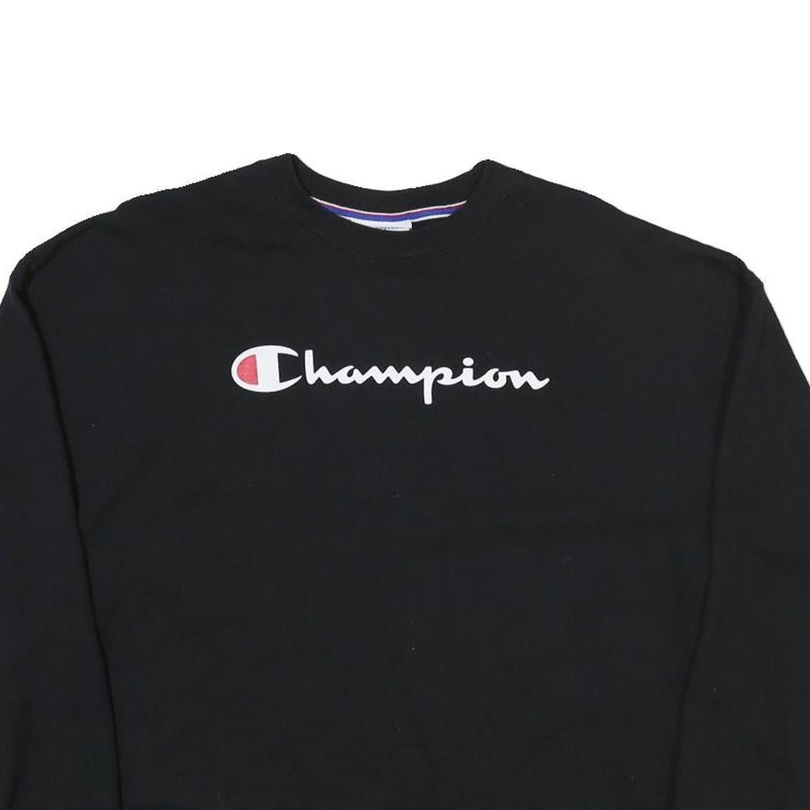 CHAMPION Mens Black Cotton Blend Crew Neck S Sweatshirt Classic Logo Pullover