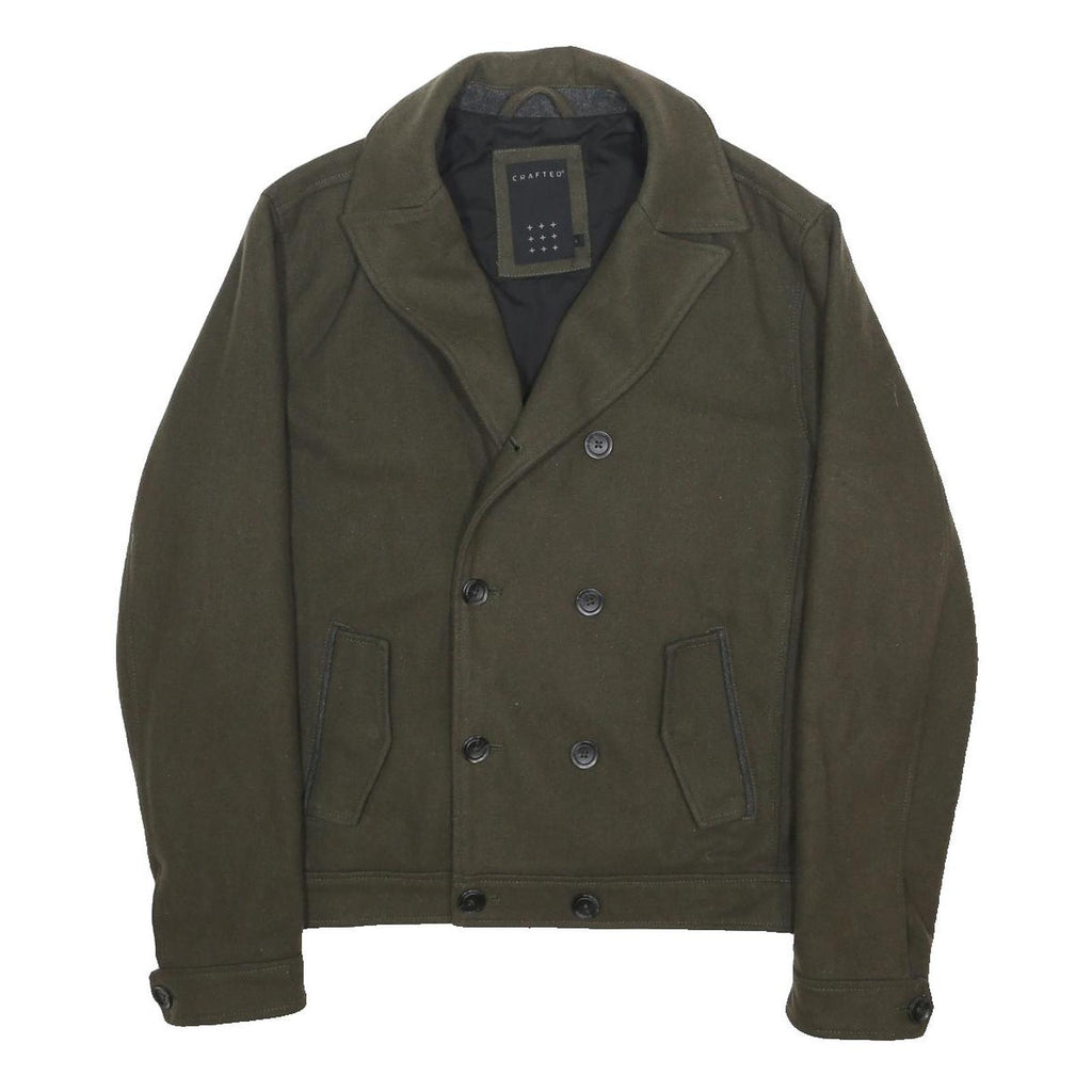 CRAFTED Mens Green Wool Blend Jacket L Button Plain Classic Stylish Comfortable