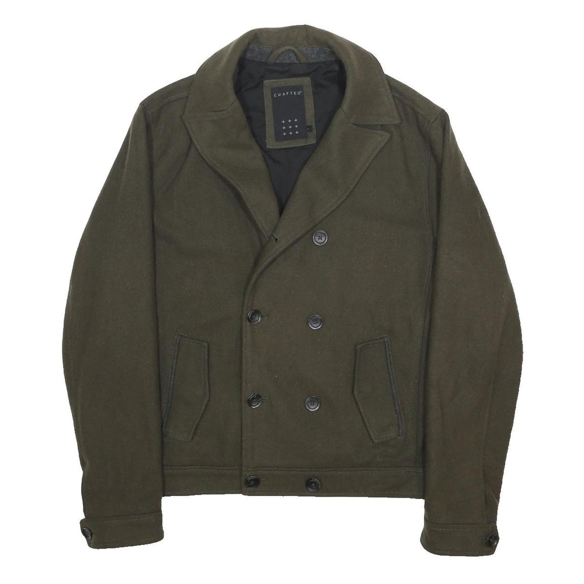 CRAFTED Mens Green Wool Blend Jacket L Button Plain Classic Stylish Comfortable