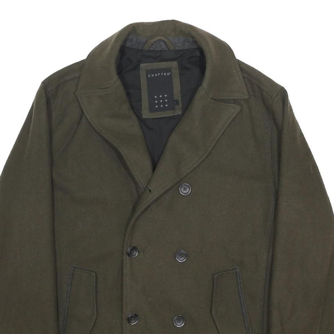CRAFTED Mens Green Wool Blend Jacket L Button Plain Classic Stylish Comfortable