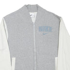 NIKE Mens Grey & White Varsity Jacket M Cotton Blend Zip Plain Athletic Casual