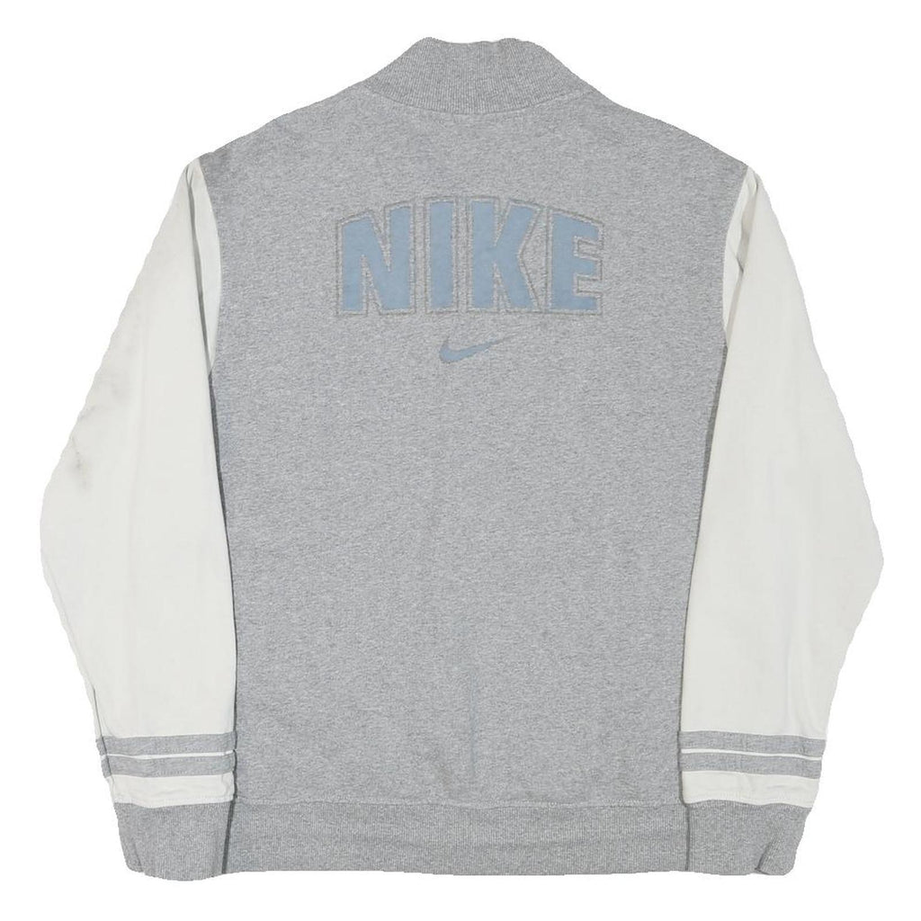 NIKE Mens Grey & White Varsity Jacket M Cotton Blend Zip Plain Athletic Casual