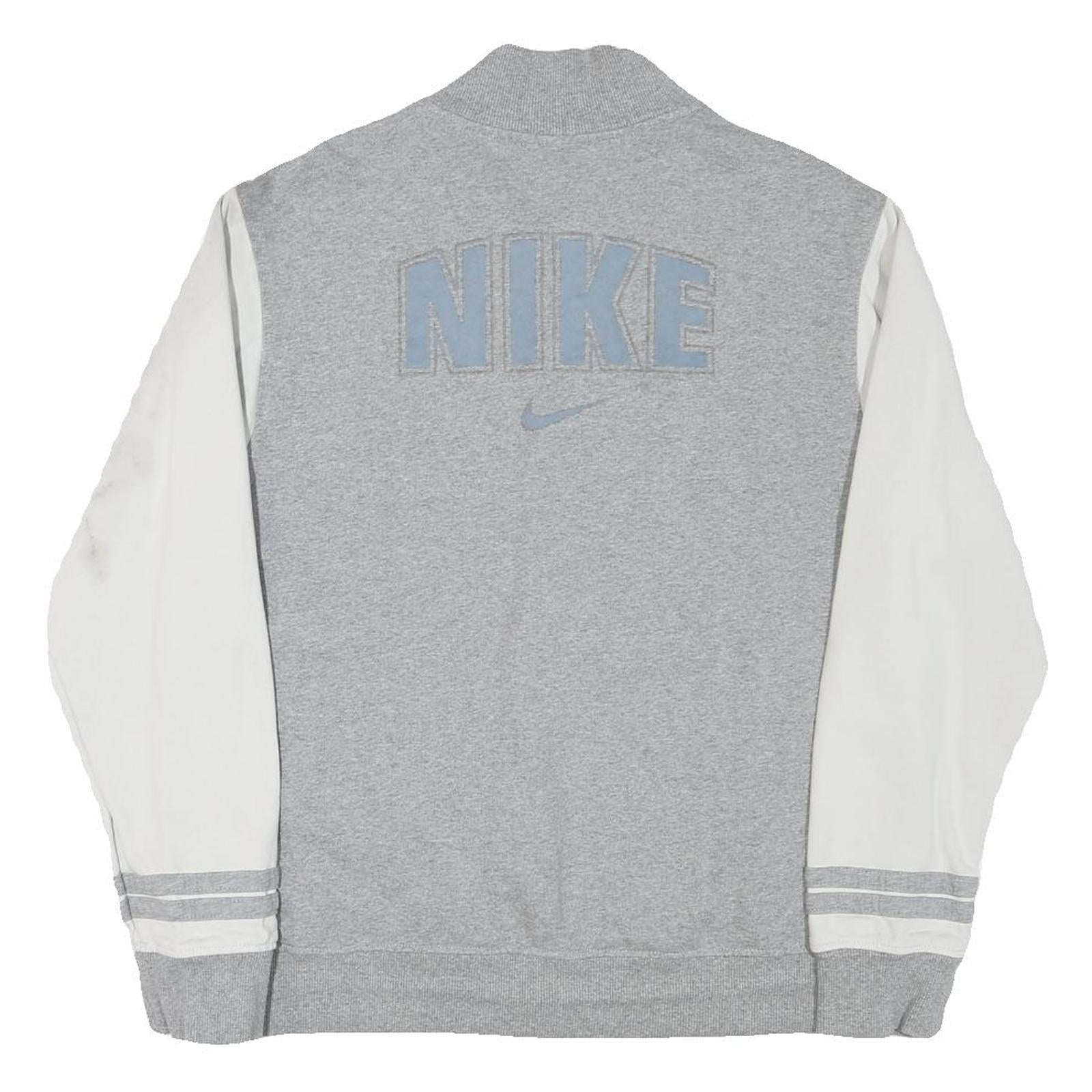NIKE Mens Grey & White Varsity Jacket M Cotton Blend Zip Plain Athletic Casual
