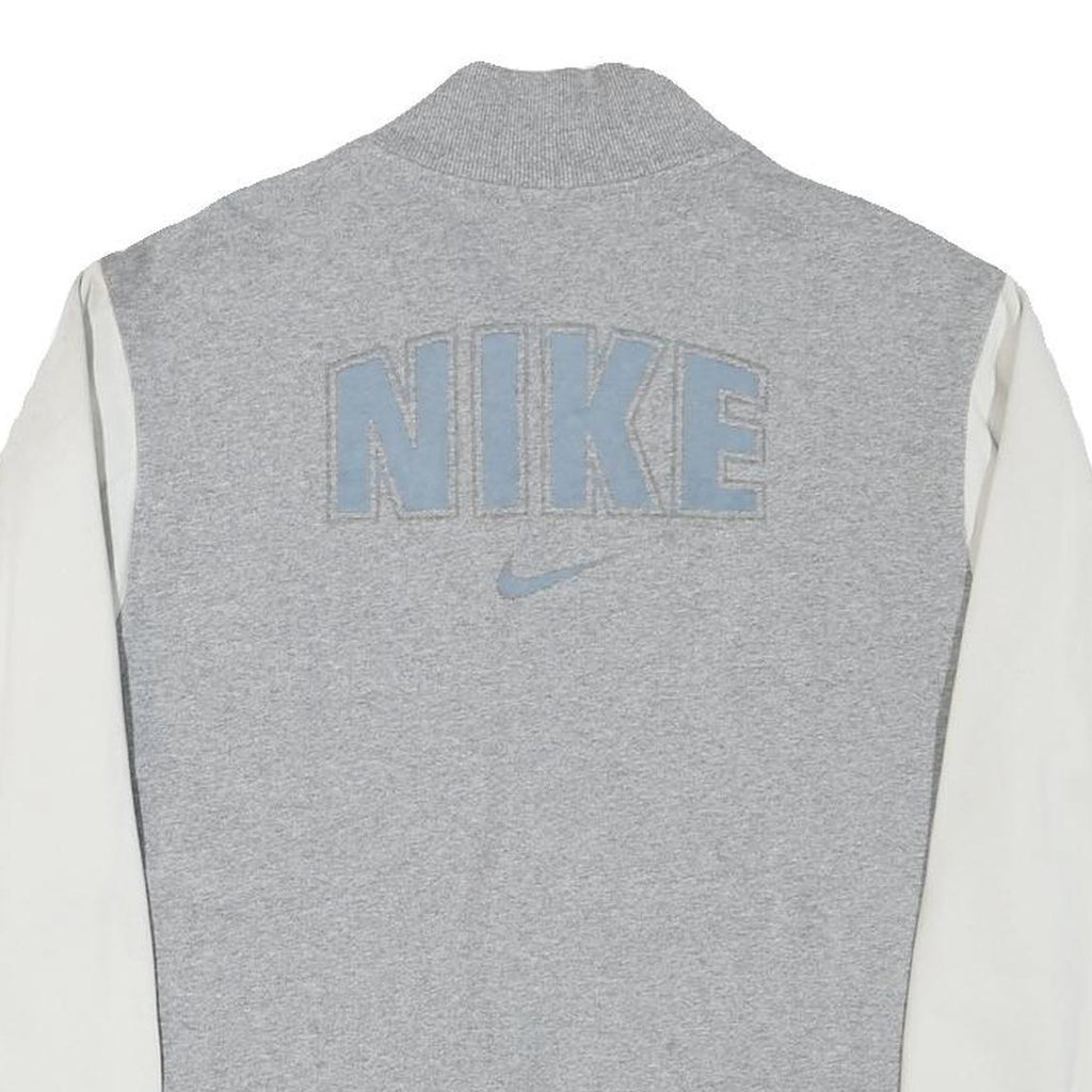 NIKE Mens Grey & White Varsity Jacket M Cotton Blend Zip Plain Athletic Casual