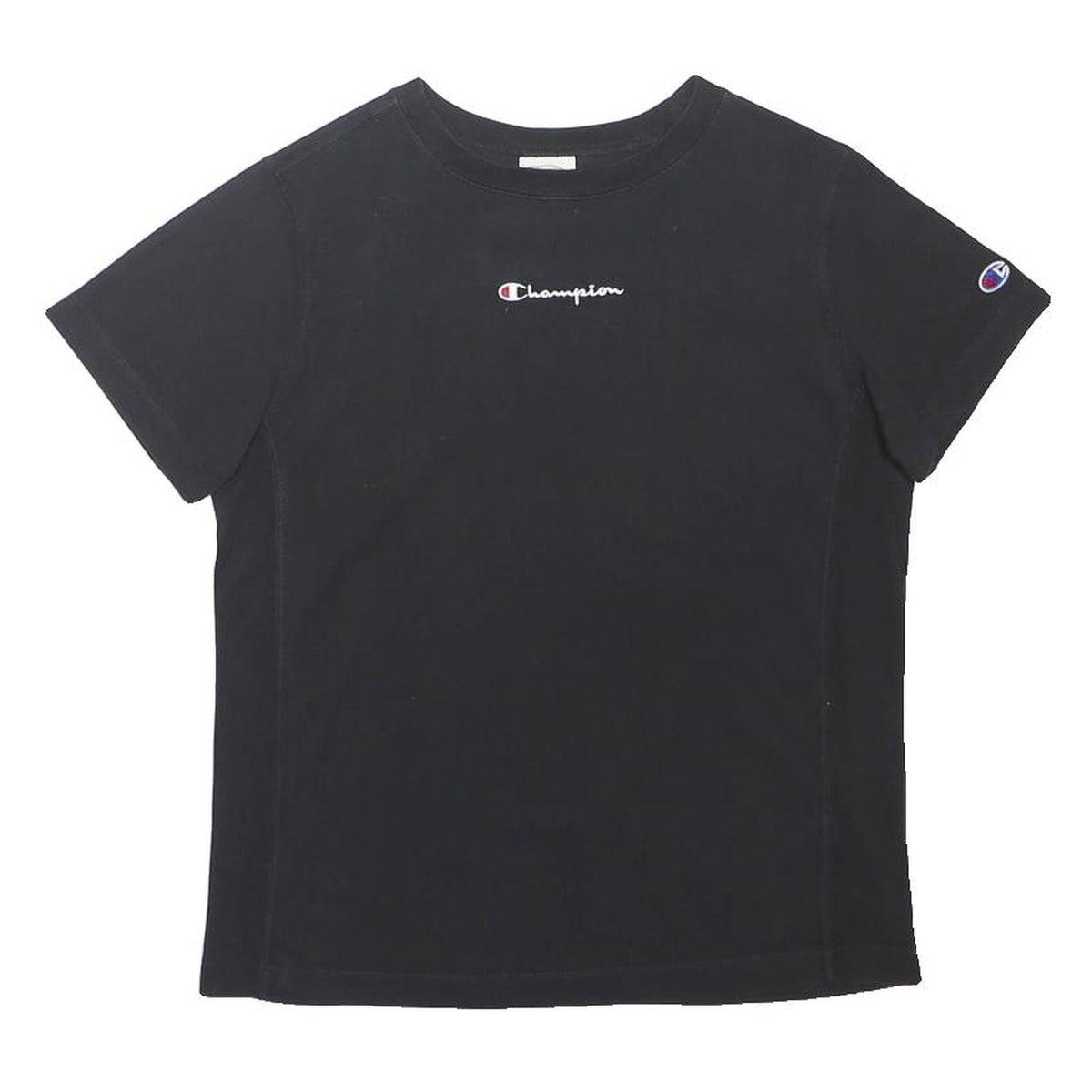 CHAMPION Womens Black Graphic T-Shirt S Short Sleeve Crew Neck Casual Cotton
