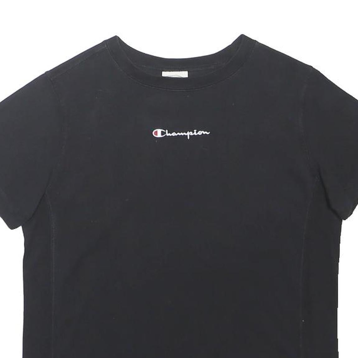 CHAMPION Womens Black Graphic T-Shirt S Short Sleeve Crew Neck Casual Cotton