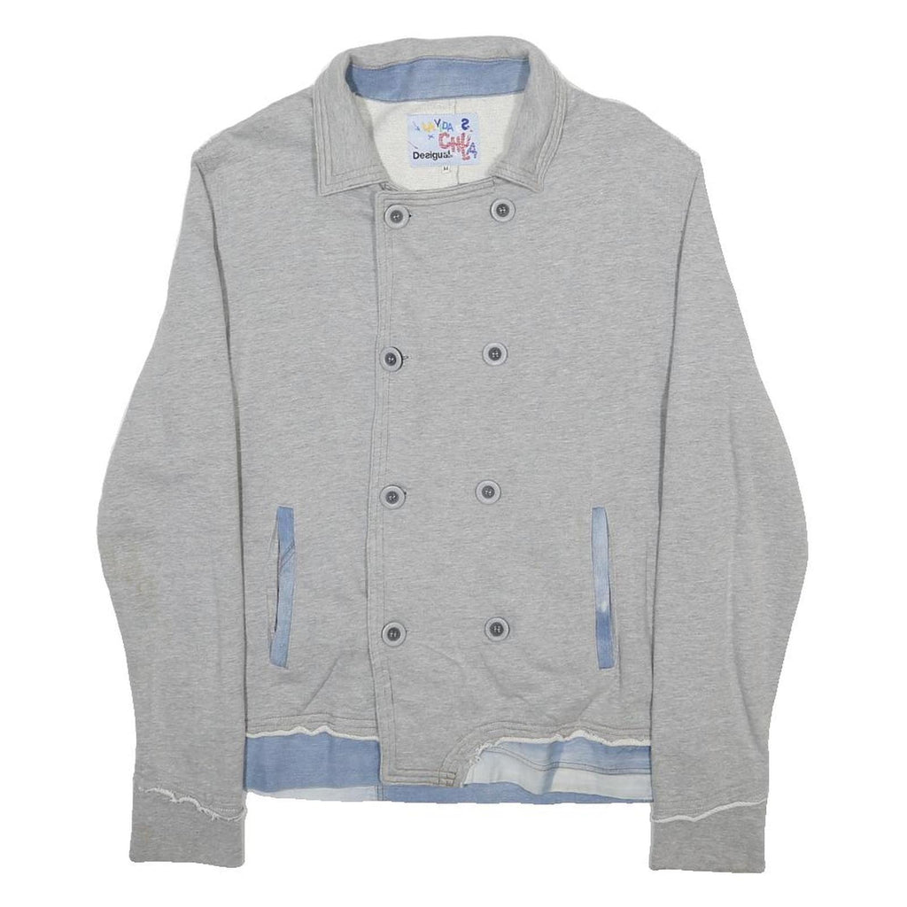 DESIGUAL Mens Grey & Blue Logo Button Jacket M Cotton Blend Casual Stylish
