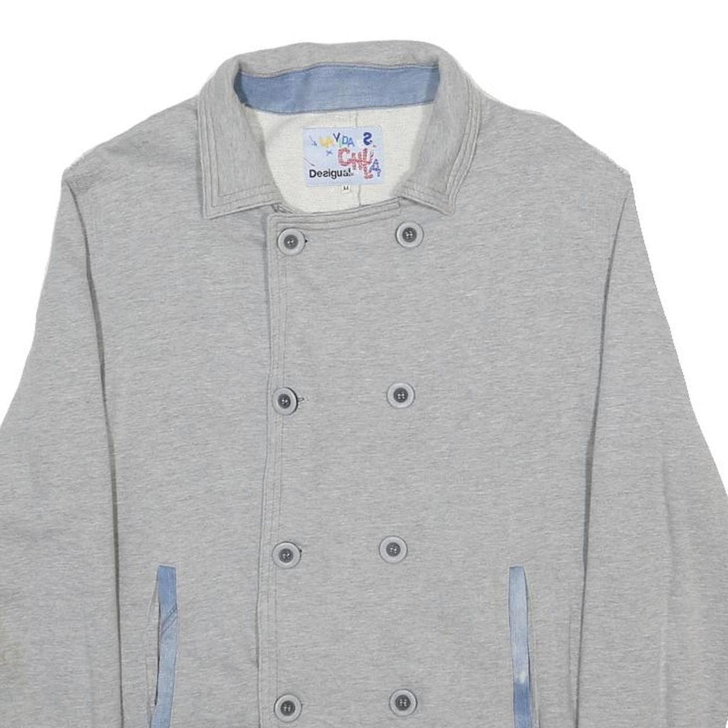 DESIGUAL Mens Grey & Blue Logo Button Jacket M Cotton Blend Casual Stylish