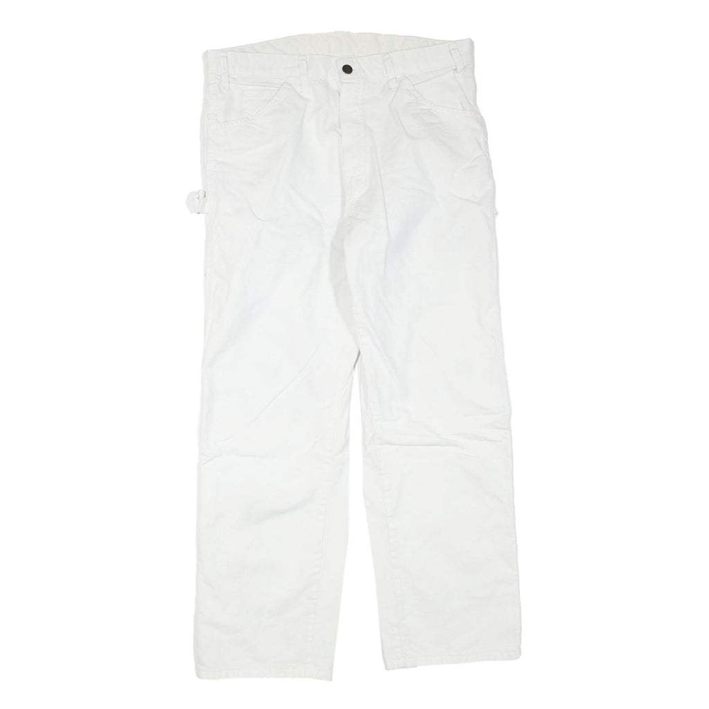 DICKIES Mens Cotton Blend White Regular Straight Trousers W34 L30 Workwear Zip