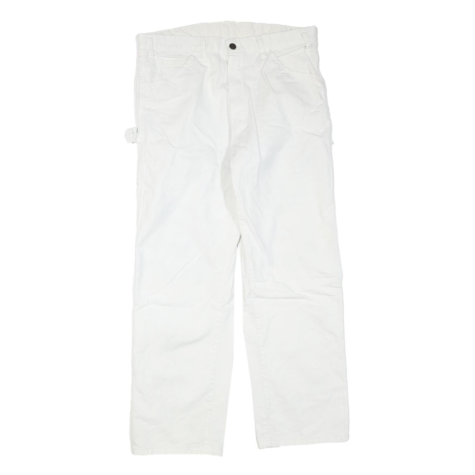 DICKIES Mens Cotton Blend White Regular Straight Trousers W34 L30 Workwear Zip