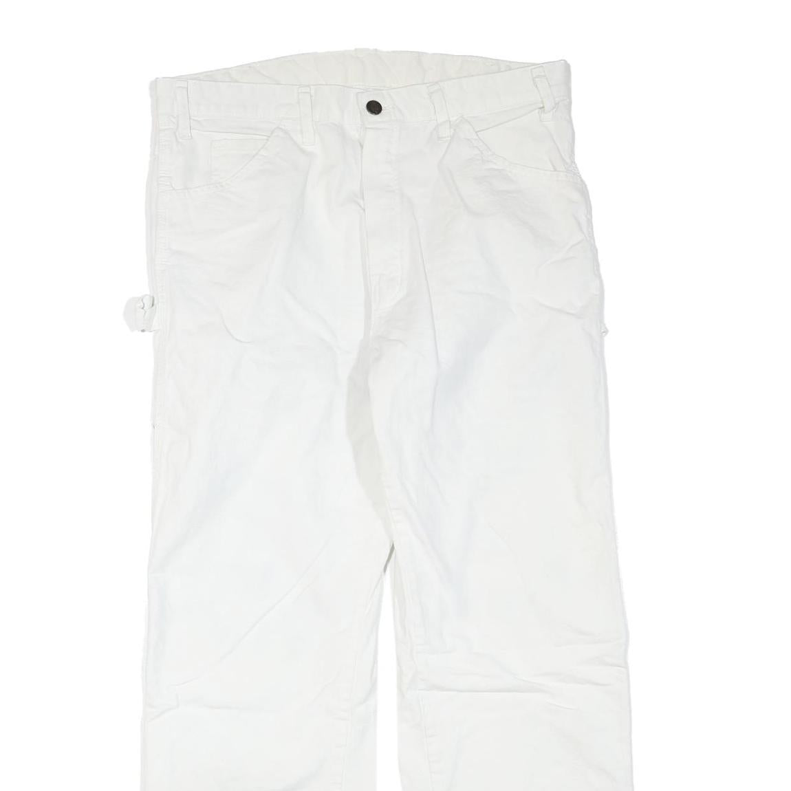 DICKIES Mens Cotton Blend White Regular Straight Trousers W34 L30 Workwear Zip