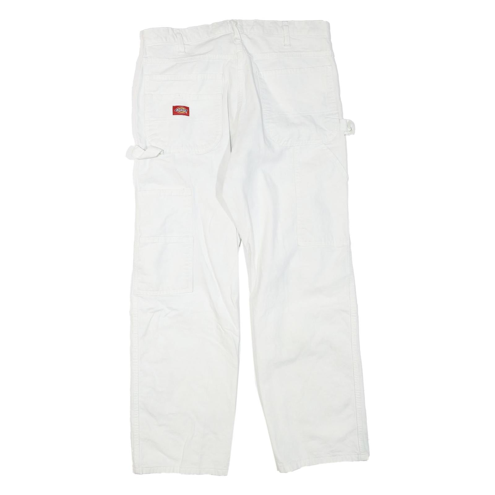 DICKIES Mens Cotton Blend White Regular Straight Trousers W34 L30 Workwear Zip