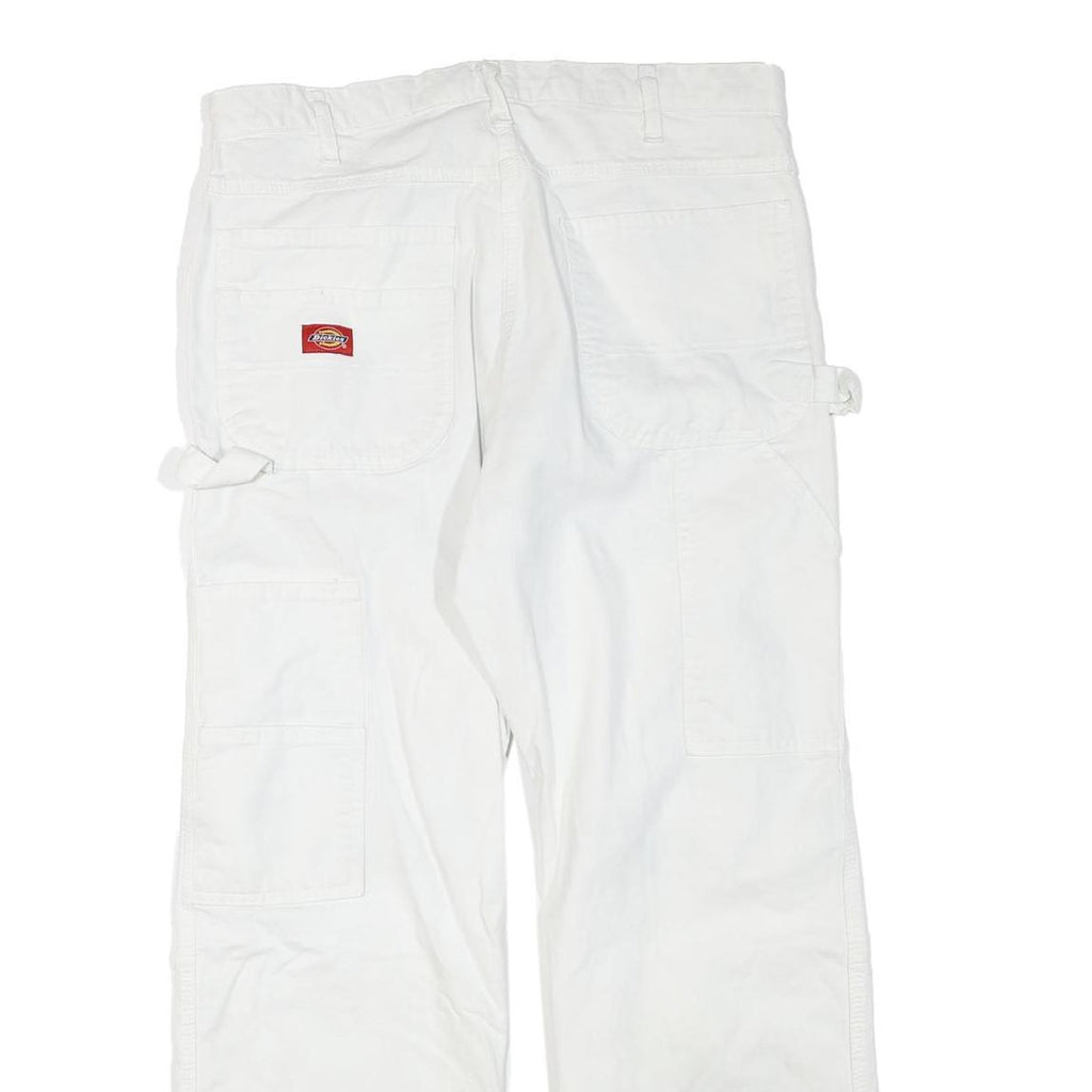 DICKIES Mens Cotton Blend White Regular Straight Trousers W34 L30 Workwear Zip