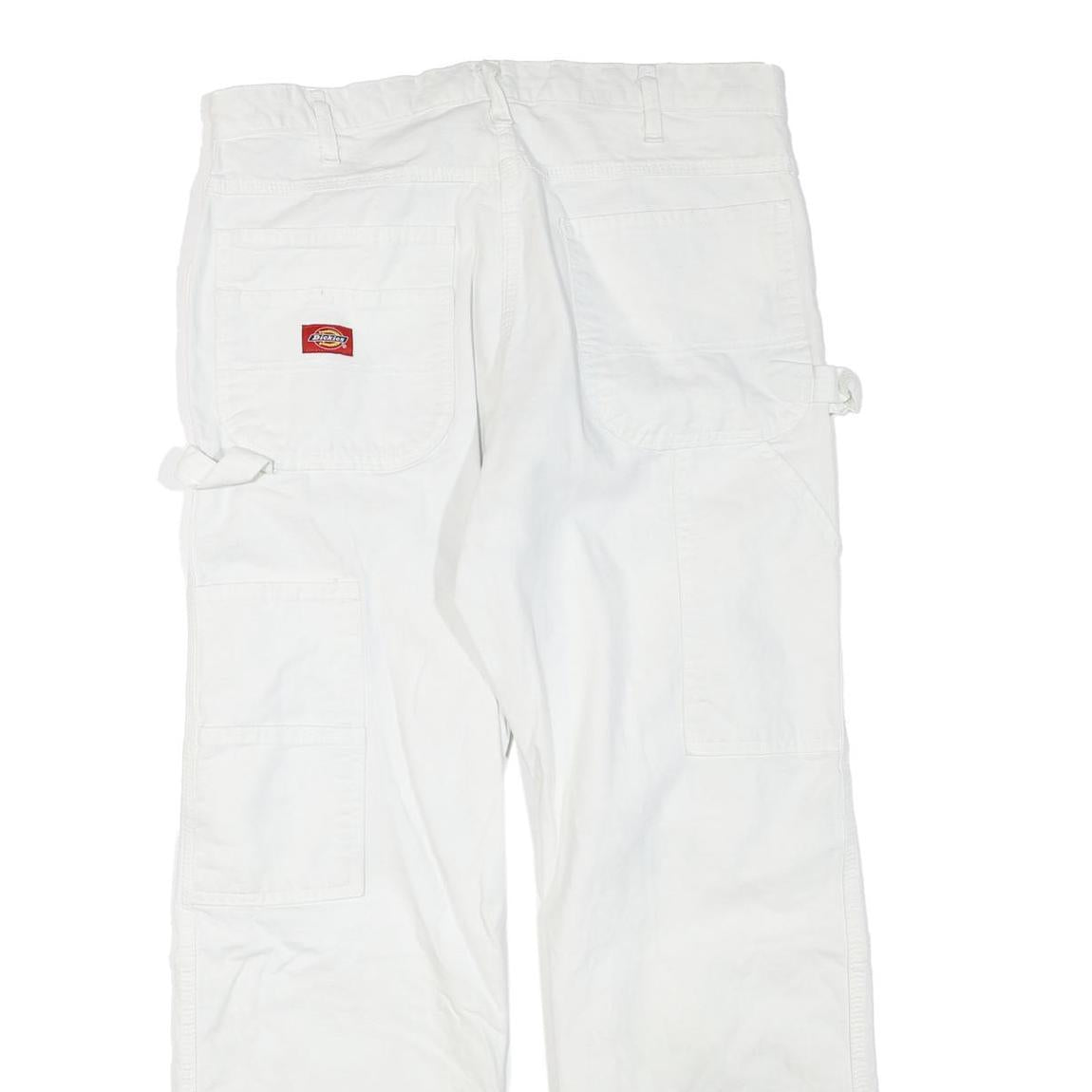 DICKIES Mens Cotton Blend White Regular Straight Trousers W34 L30 Workwear Zip