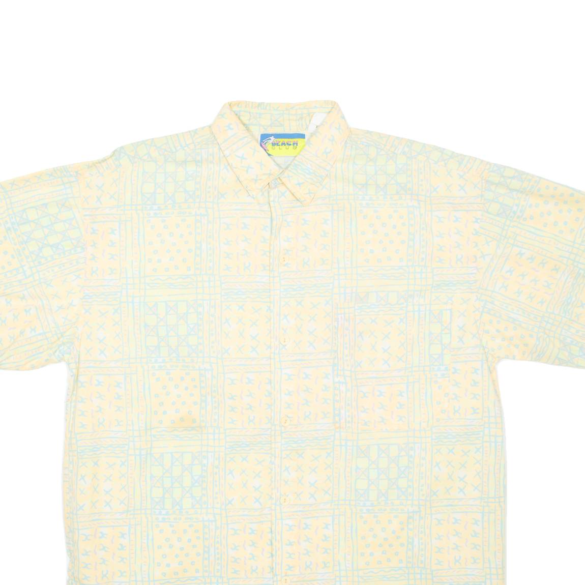 BEACHCLUB Mens Hawaiian Shirt Yellow Crazy Pattern M