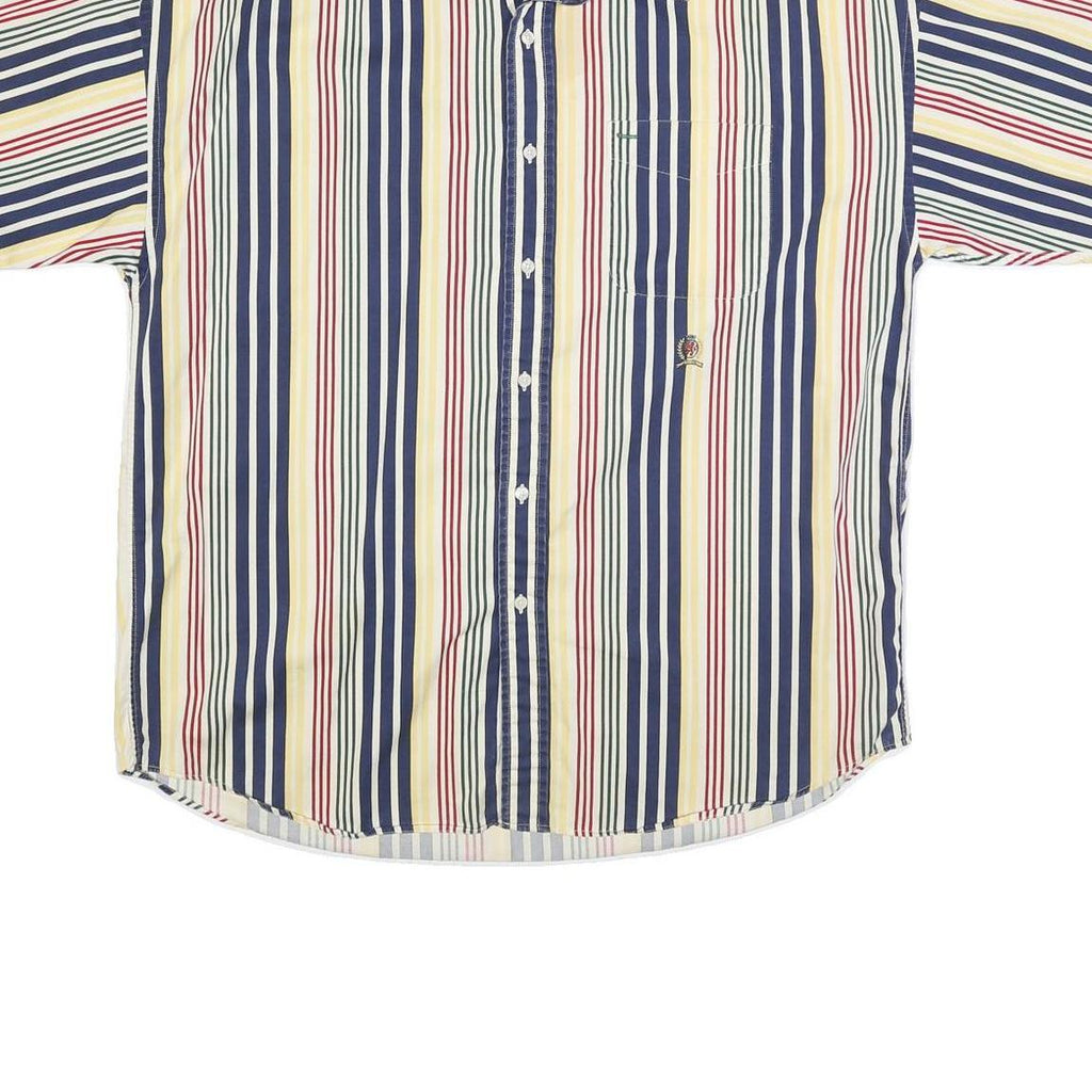 TOMMY HILFIGER Mens Blue & Yellow Striped Cotton Blend Shirt L Button Down