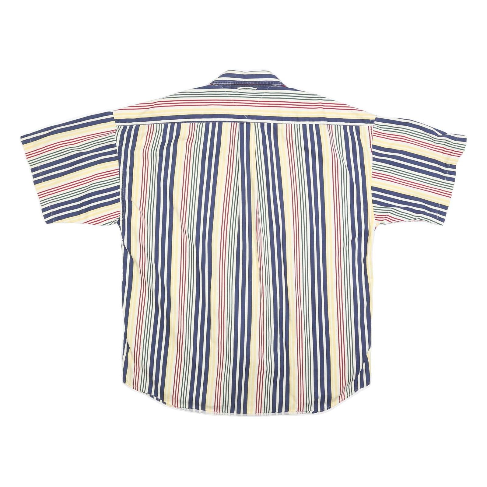 TOMMY HILFIGER Mens Blue & Yellow Striped Cotton Blend Shirt L Button Down