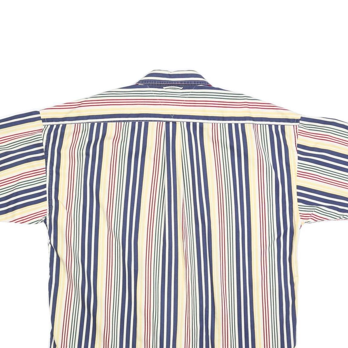 TOMMY HILFIGER Mens Blue & Yellow Striped Cotton Blend Shirt L Button Down