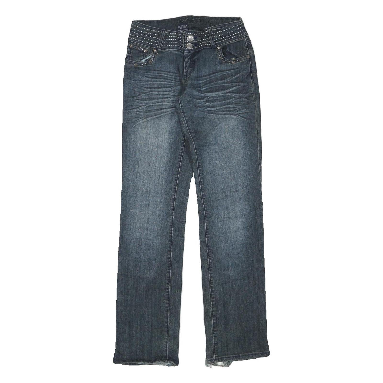 SUKO JEANS Womens Regular Fit Blue Denim Woven Regular Straight Zip W26 L32