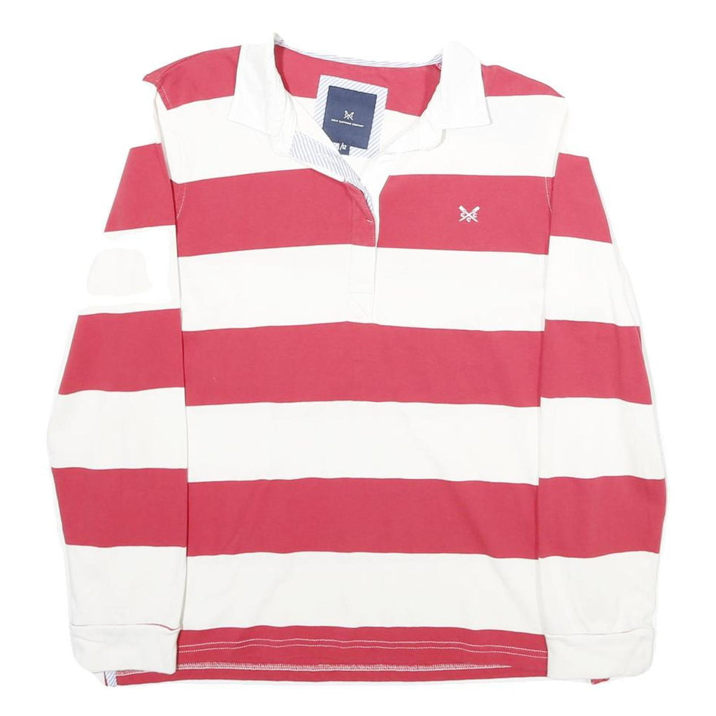 CREW CLOTHING Womens Red & White Striped Long Sleeve Rugby Polo Shirt UK 12