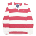 CREW CLOTHING Womens Red & White Striped Long Sleeve Rugby Polo Shirt UK 12
