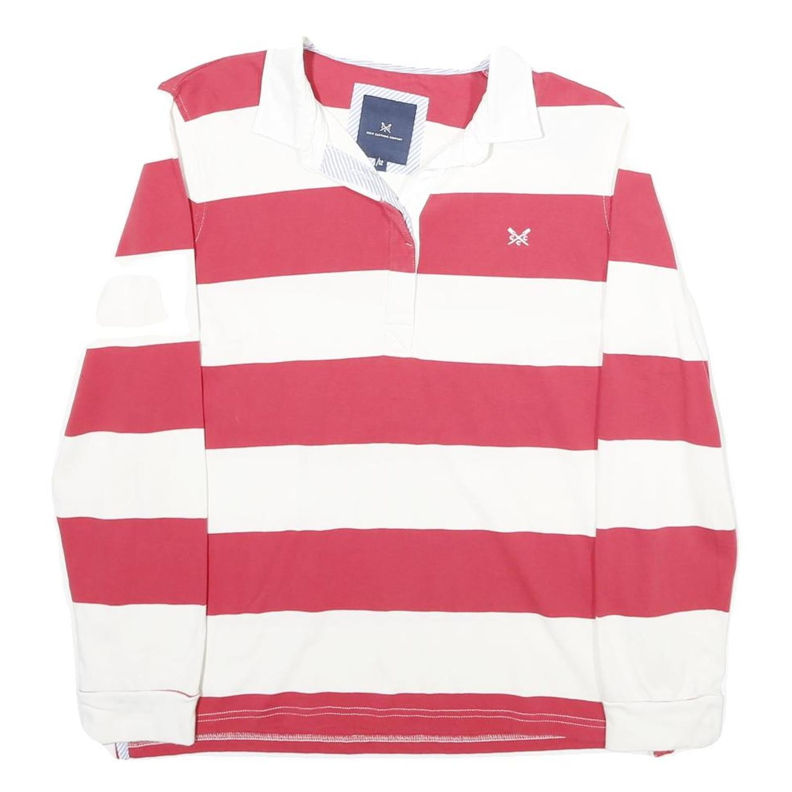 CREW CLOTHING Womens Red & White Striped Long Sleeve Rugby Polo Shirt UK 12
