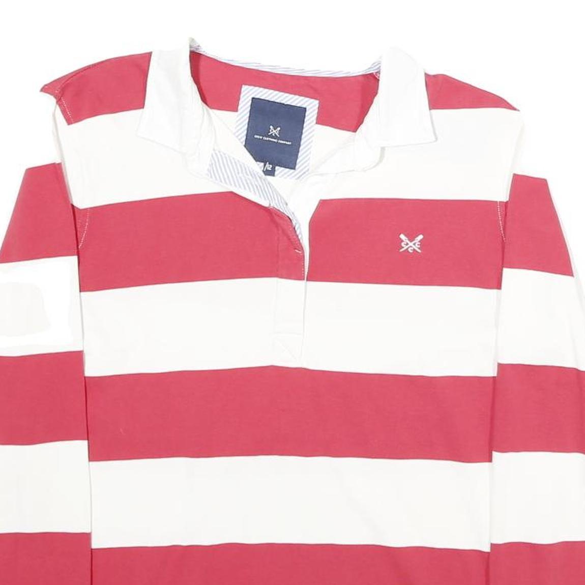 CREW CLOTHING Womens Red & White Striped Long Sleeve Rugby Polo Shirt UK 12