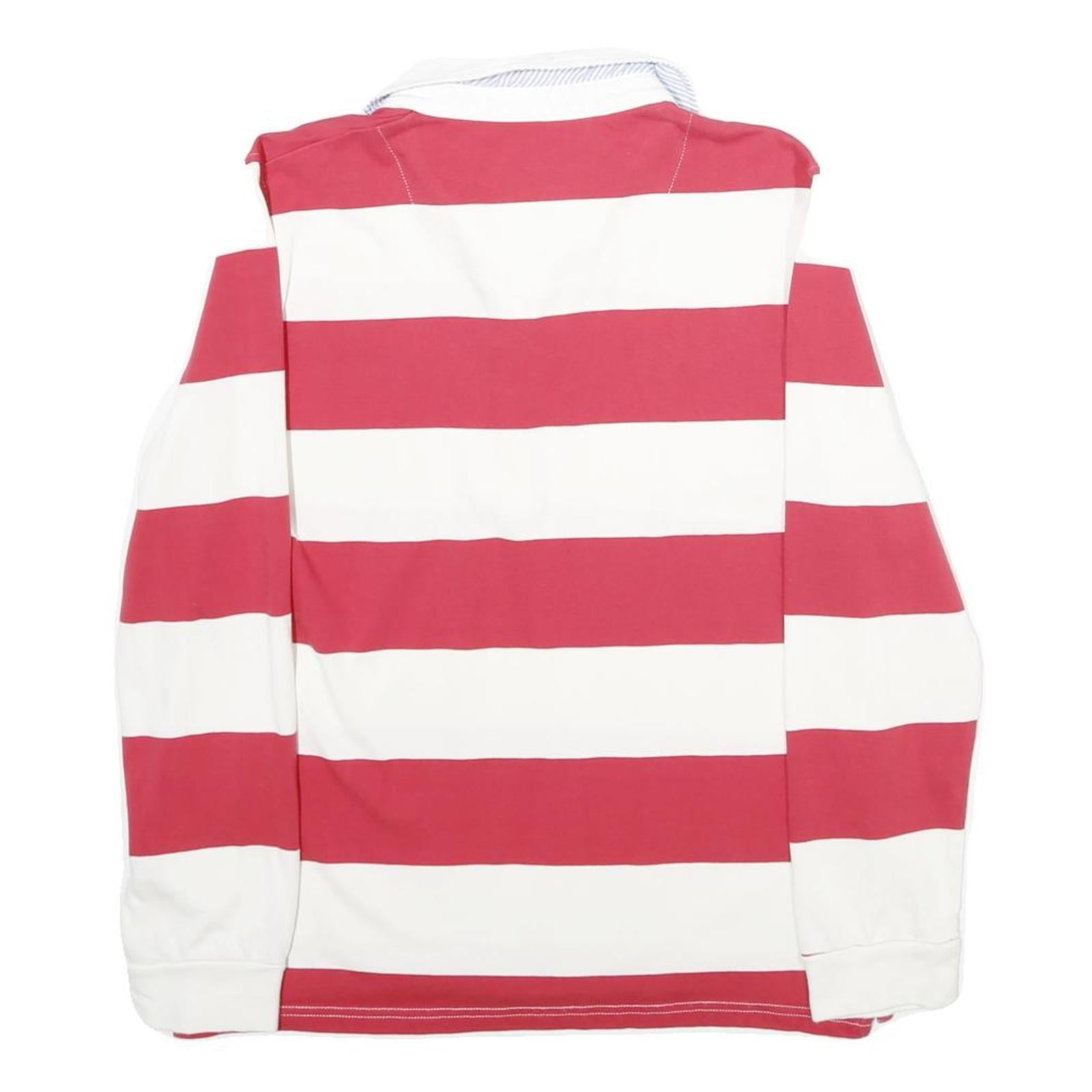 CREW CLOTHING Womens Red & White Striped Long Sleeve Rugby Polo Shirt UK 12