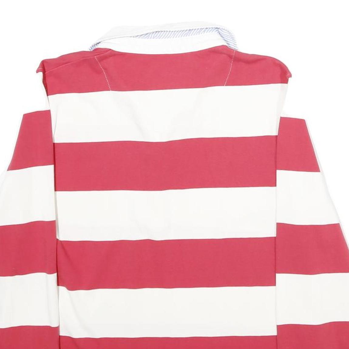 CREW CLOTHING Womens Red & White Striped Long Sleeve Rugby Polo Shirt UK 12