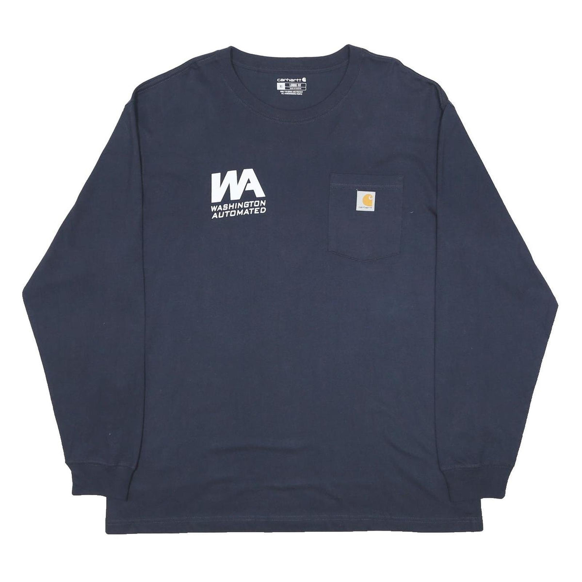 CARHARTT Mens Navy Blue Washington Automated Graphic T-Shirt XL Long Sleeve Crew