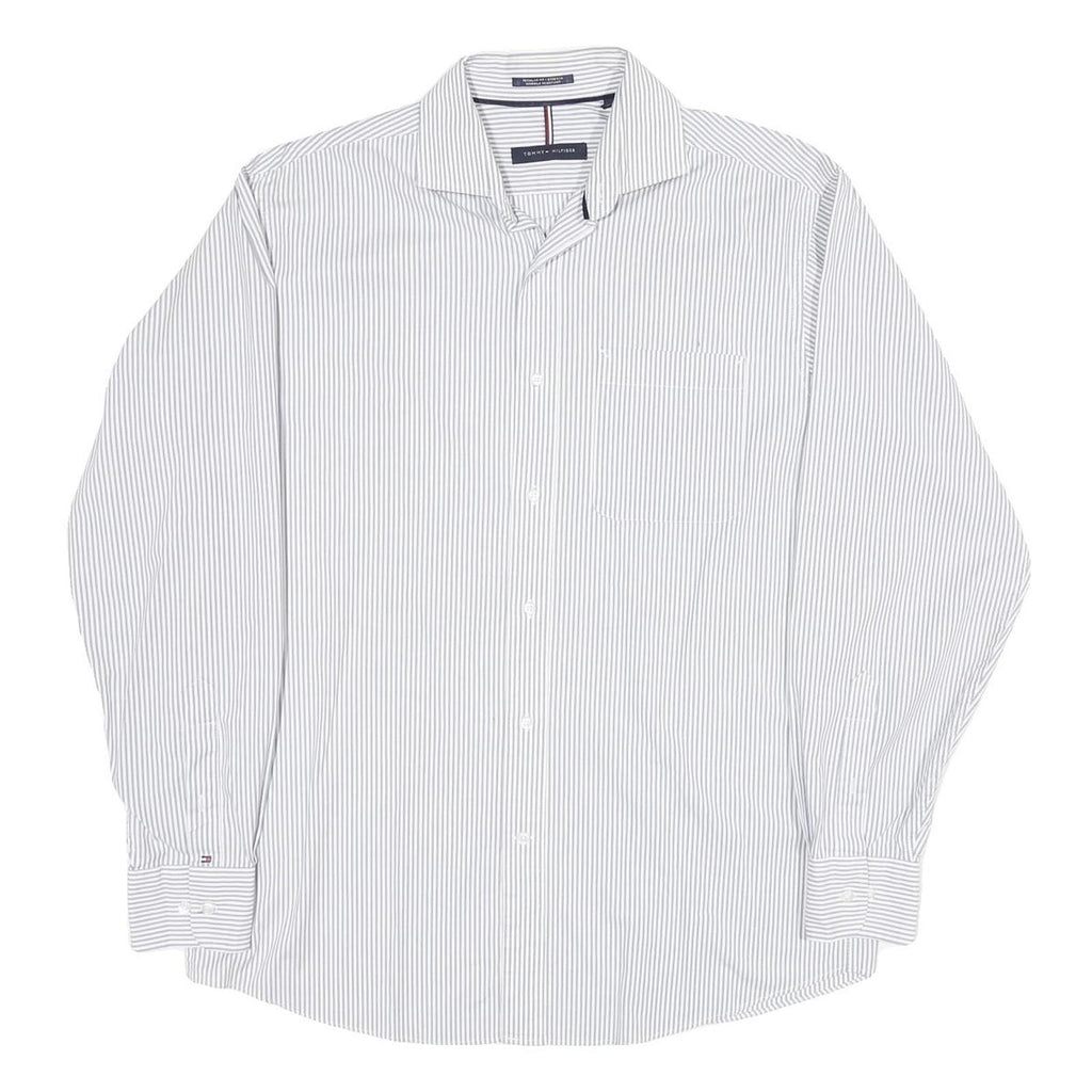 TOMMY HILFIGER Mens White & Grey Striped Shirt M Classic Fit Button Down Collar