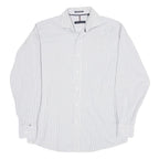 TOMMY HILFIGER Mens White & Grey Striped Shirt M Classic Fit Button Down Collar