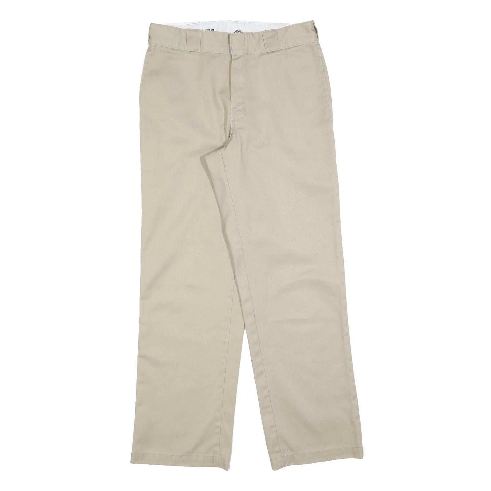 DICKIES Mens Cotton Blend Beige Relaxed Straight Trousers W30 L30 Workwear Zip