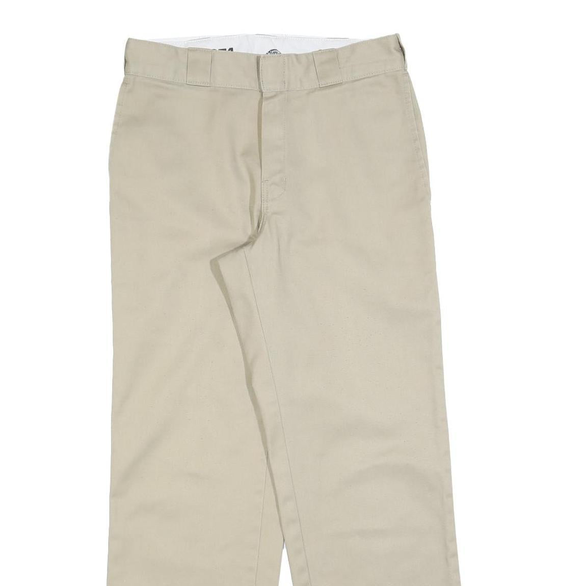 DICKIES Mens Cotton Blend Beige Relaxed Straight Trousers W30 L30 Workwear Zip