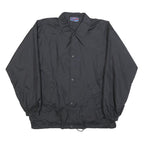 US BASIC Mens Black Nylon Coach Jacket L Button Plain Lightweight Stylish