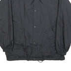 US BASIC Mens Black Nylon Coach Jacket L Button Plain Lightweight Stylish